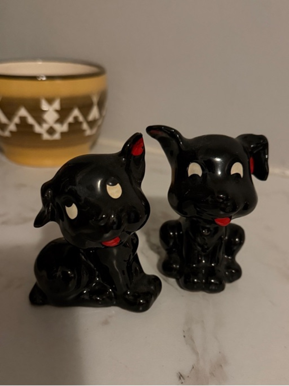 Vintage Black Ceramic Puppy Salt & Pepper Shakers